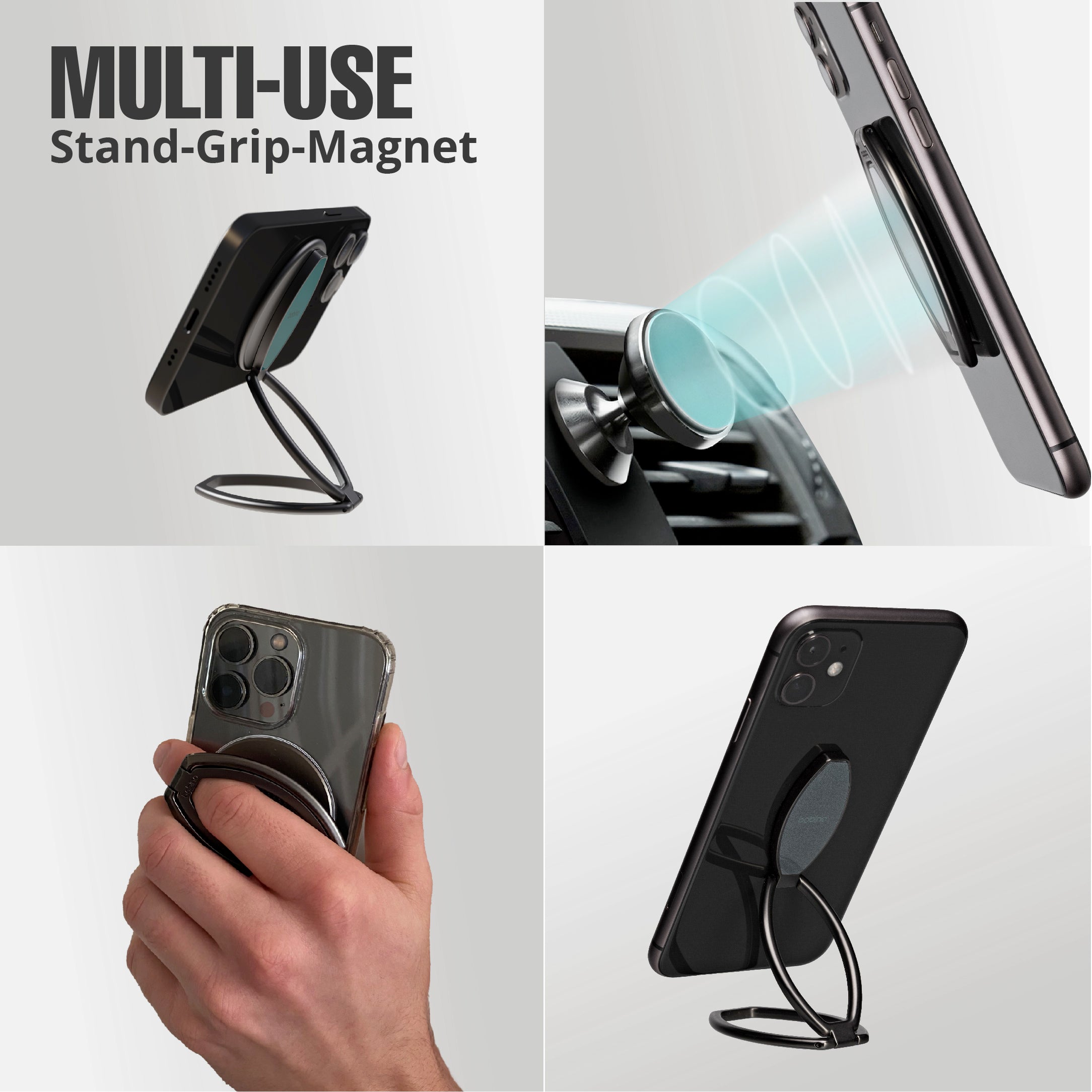 KickFlip - The World's Best Phone Stand - Watch and record at any angle - Black
