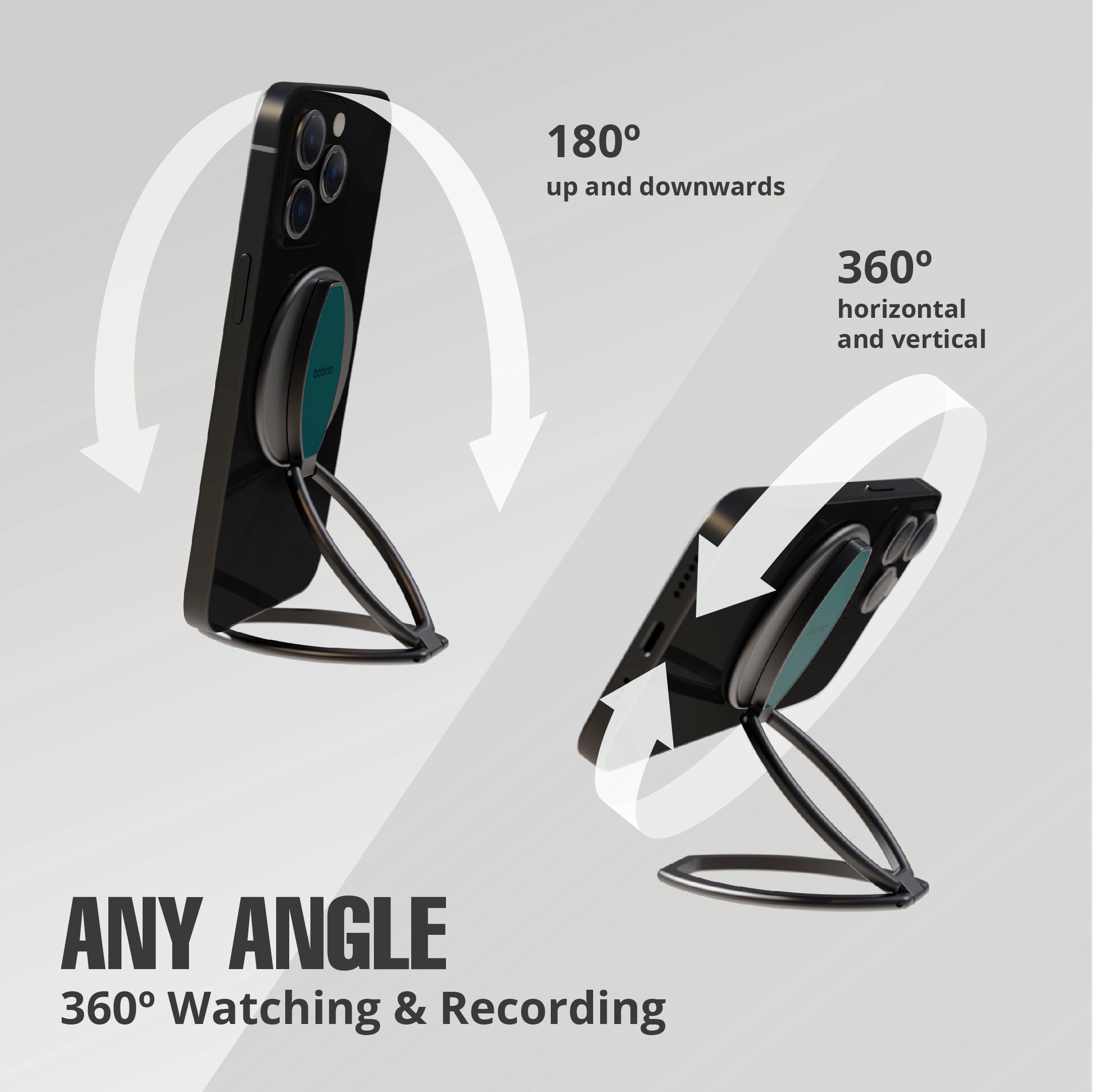 KickFlip - The World's Best Phone Stand- Watch and Record at any angle - Silver Skye