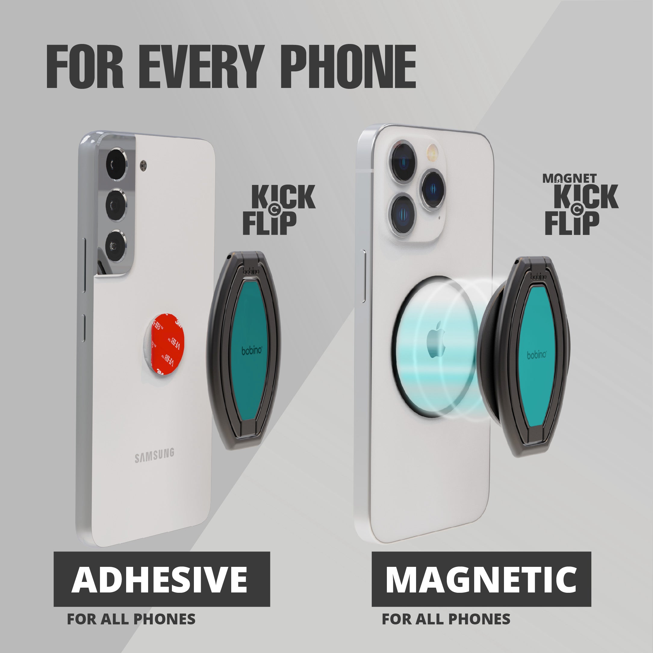 KickFlip - The World's Best Phone Stand- Watch and Record at any angle - Silver Skye