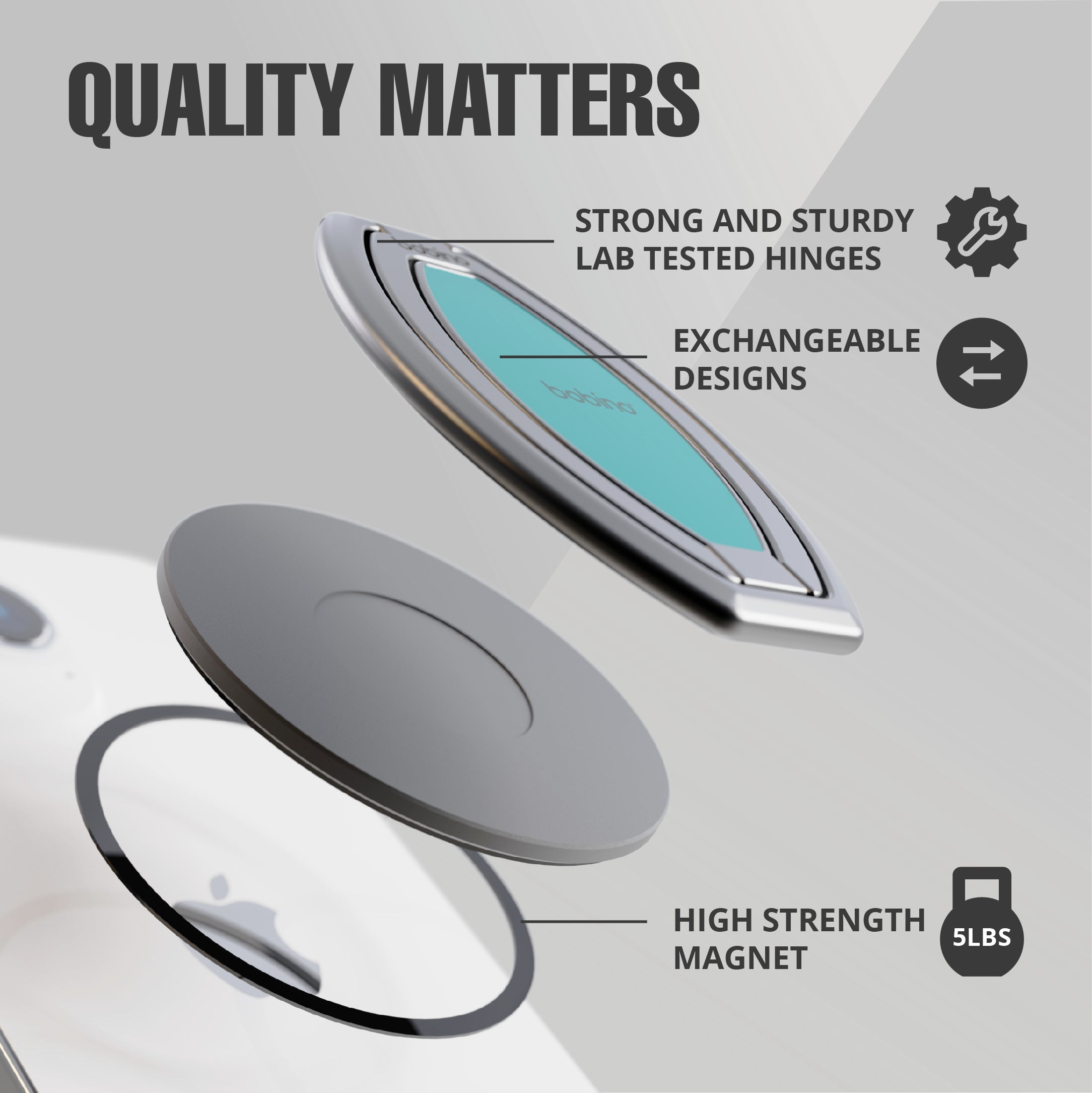 KickFlip - The World's Best Phone Stand- Watch and Record at any angle - Silver Skye